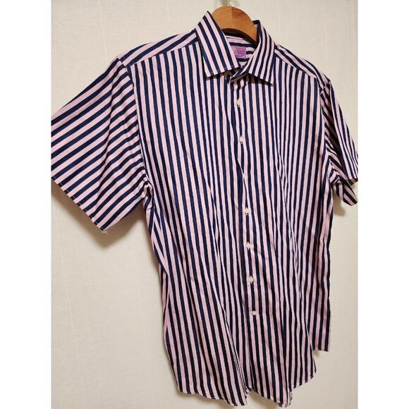 Lorenzo Uomo Mens Button Front Short Sleeve Shirt Size 16 34/35 Pink - Picture 5 of 7